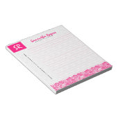 Monogrammatikalische Hot Pink Floral Lace & White  Notizblock (angewinkelt)