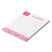 Monogrammatikalische Hot Pink Floral Lace & White  Notizblock (Rotiert)
