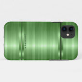 Monogrammatikalische Shiny Metallic Green Stripes Case-Mate iPhone Hülle (Rückseite (Horizontal))