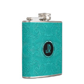 Monogrammatikalische türkisfarbene Embossed Floral Flachmann (Rechts)