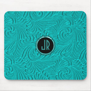 Monogrammatikalische türkisfarbene Embossed Floral Mousepad