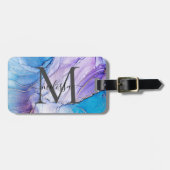 Monogrammatisch blau und Lila marbled Gepäckanhänger (Vorderseite horizontal)