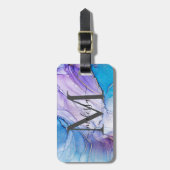 Monogrammatisch blau und Lila marbled Gepäckanhänger (Vorderseite vertikal)
