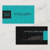 Monogrammatisch Bold Modern Black & Turquoise Dama Visitenkarte (Vorne/Hinten)