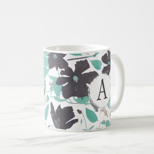 Monogrammatisches Aquamarines Muster Kaffeetasse (VorderseiteRechts)
