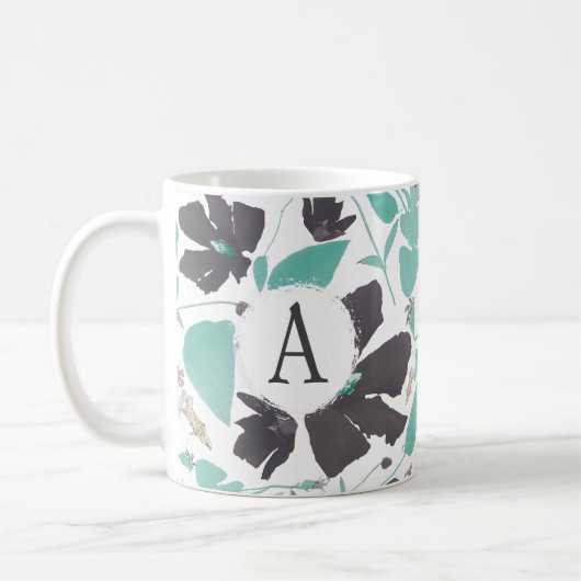 Monogrammatisches Aquamarines Muster Kaffeetasse (Links)