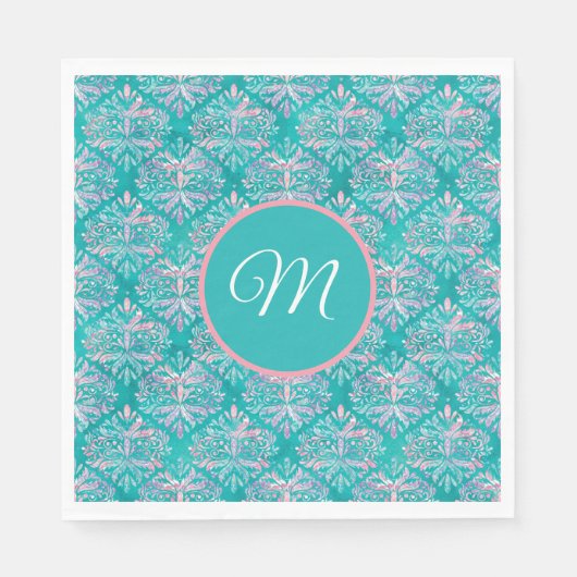 Monogrammatisches Aquamarines Muster Napkins Serviette (Vorderseite)