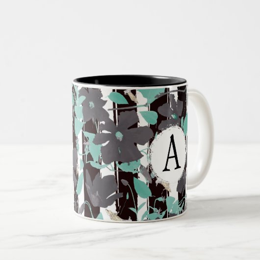 Monogrammatisches Aquamarines Muster Zweifarbige Tasse (VorderseiteRechts)