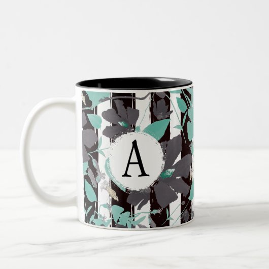 Monogrammatisches Aquamarines Muster Zweifarbige Tasse (Links)