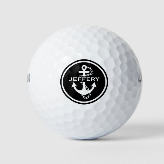 Monogrammatisches Black & White Circle & Nautical Golfball (Vorderseite)