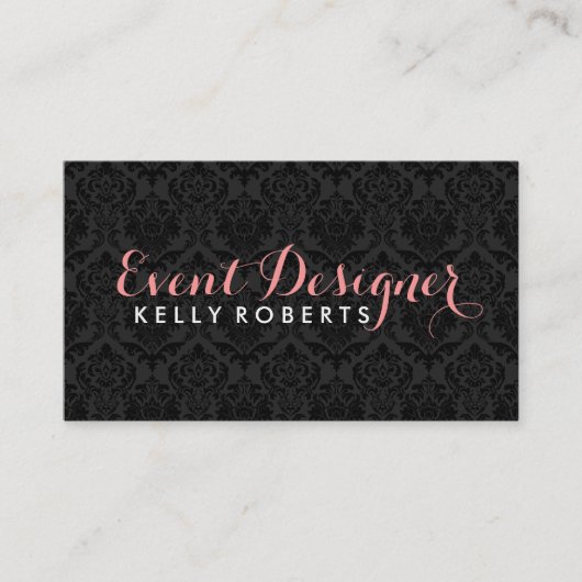 Monogrammatisches Elegant Black Floral Damasks Visitenkarte (Vorderseite)