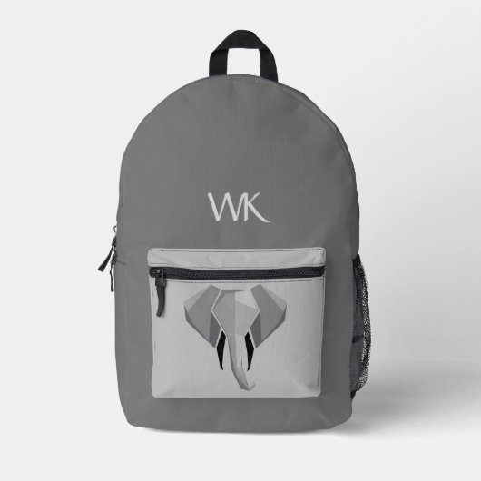 Monogrammatisches Elephant Head Design Gray Bedruckter Rucksack (Vorderseite)