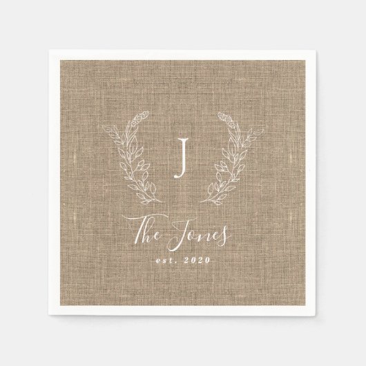 Monogrammatisches Familienname personalisierte Bur Serviette (Vorderseite)