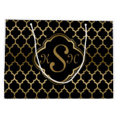 Monogrammatisches Gold & Black Quatrefolienmuster Große Geschenktüte (Rückseite)