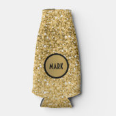 Monogrammatisches Gold Glitzer Muster Flaschenkühler (Vorderseite)