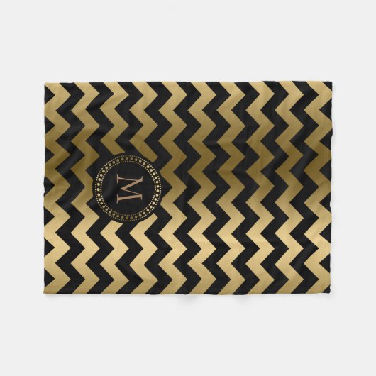 Monogrammatisches Gold und Black Zigzag Zickzack Fleecedecke (Vorderseite (Horizontal))