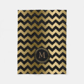 Monogrammatisches Gold und Black Zigzag Zickzack Fleecedecke (Vorderseite)