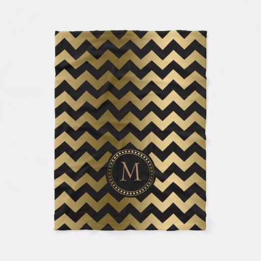 Monogrammatisches Gold und Black Zigzag Zickzack Fleecedecke (Vorderseite)
