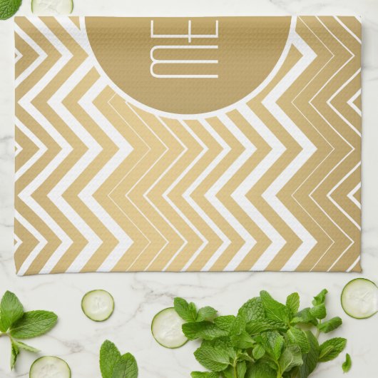 Monogrammatisches Gold und White Zigzag Zickzack Geschirrtuch (Gefaltet)
