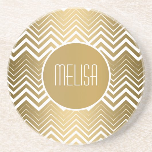 Monogrammatisches Gold und White Zigzag Zickzack Getränkeuntersetzer (Vorne)