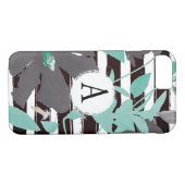 Monogrammatisches graues Minz Floral Stripe Case-Mate iPhone Hülle (Rückseite (Horizontal))