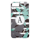 Monogrammatisches graues Minz Floral Stripe Case-Mate iPhone Hülle (Rückseite)