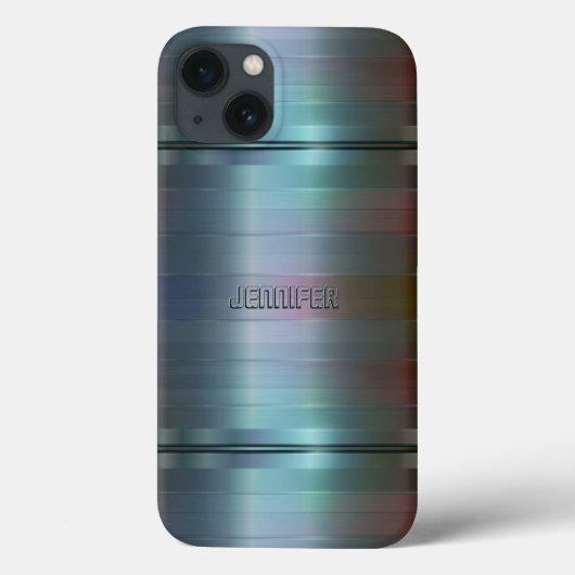 Monogrammatisches Metallic Blue-Gray Stripes Muste Case-Mate iPhone Hülle (Rückseite)