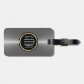 Monogrammatisches metallisches Silber-Edelstahl-Lo Gepäckanhänger (Rückseite horizontal)