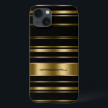 Monogrammatisches Muster aus Gold und schwarzen St iPhone 13 Hülle<br><div class="desc">Elegantes goldenes und schwarzes Streifen Muster. Anpassbare Monogramm.</div>