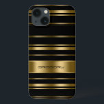 Monogrammatisches Muster aus Gold und schwarzen St iPhone 13 Hülle<br><div class="desc">Elegantes goldenes und schwarzes Streifen Muster. Anpassbare Monogramm.</div>