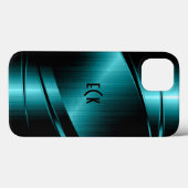 Monogrammatisches Türkis Green Metallic Design Case-Mate iPhone Hülle (Rückseite (Horizontal))