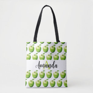 Monogrammatisches Watercolor Green Apple Pattern N Tasche