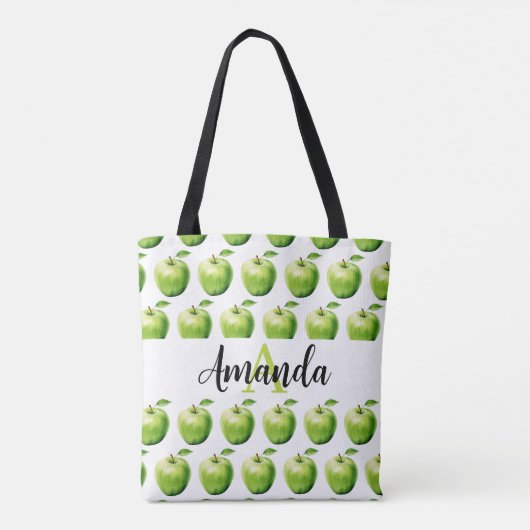 Monogrammatisches Watercolor Green Apple Pattern N Tasche (Rückseite)