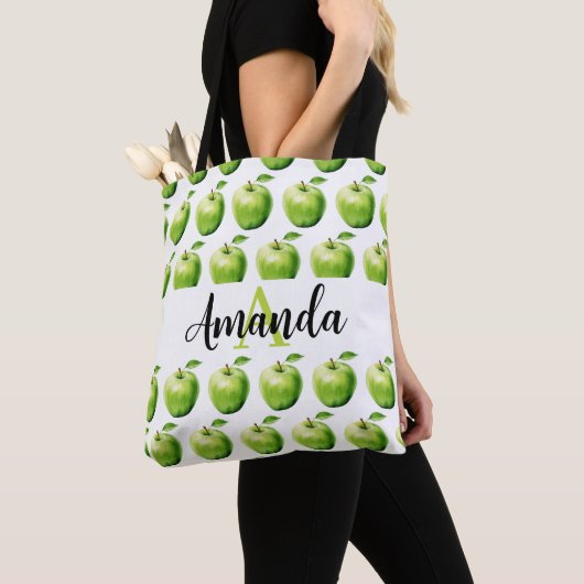 Monogrammatisches Watercolor Green Apple Pattern N Tasche (Von Nahem)