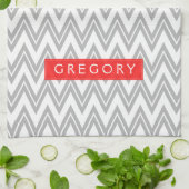 Monogrammatisches weißes und graues Zickzack Muste Küchentuch (Gefaltet)