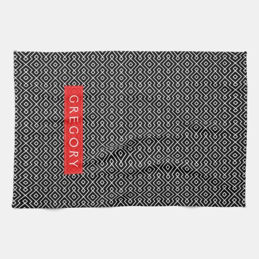 Monogrammatisches weißes und schwarzes geometrisch handtuch (Horizontal)