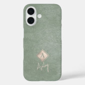 Monogrammbuchstabe und Schriftname sage Leder Case-Mate iPhone Hülle (Rückseite)