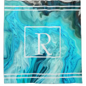 Monogramme Aquamarine Streifen Agate Art Muster Duschvorhang (Vorderseite)