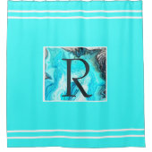 Monogramme Aquamarine weiße Streifen Agate Kunst, Duschvorhang (Vorderseite)