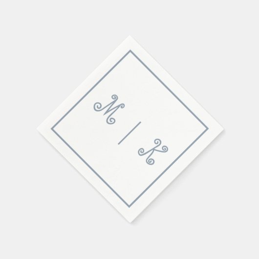Monogramme Dusty Blue Cool Script Moderne Hochzeit Serviette (Ecke)