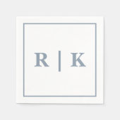 Monogramme Dusty Blue Einfach Minimal Trendy Weddi Serviette (Vorderseite)