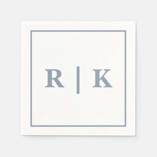 Monogramme Dusty Blue Einfach Minimal Trendy Weddi Serviette (Vorderseite)