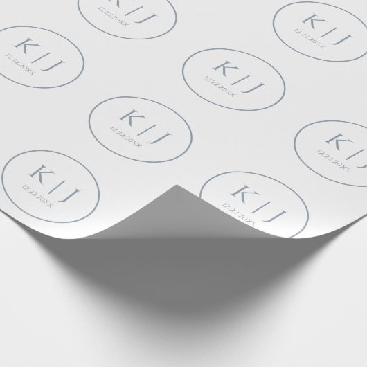 Monogramme Dusty Blue Elegant Minimalistisch Hochz Geschenkpapier (Ecke)