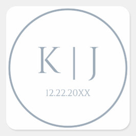Monogramme Dusty Blue Elegant Minimalistisch Hochz Quadratischer Aufkleber