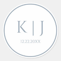 Monogramme Dusty Blue Elegant Minimalistisch Hochz