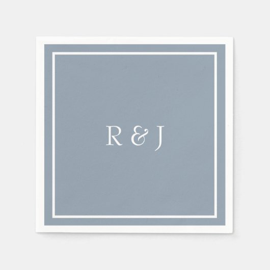 Monogramme Dusty Blue White Ampere und Coole Hochz Serviette (Vorderseite)