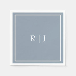 Monogramme Dusty Blue White Initials Simple Weddin Serviette
