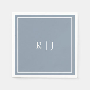 Monogramme Dusty Blue White Initials Simple Weddin Serviette