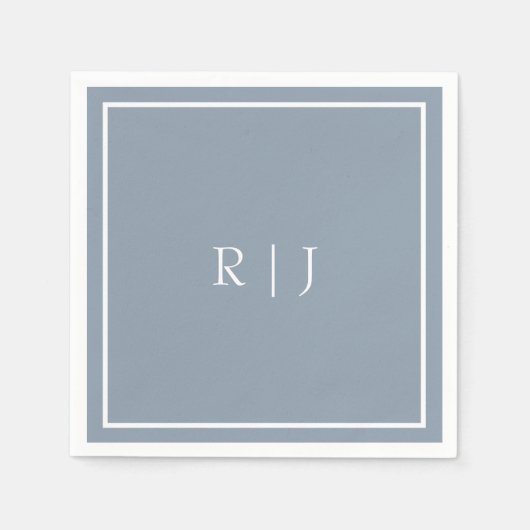 Monogramme Dusty Blue White Initials Simple Weddin Serviette (Vorderseite)