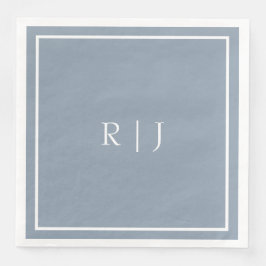 Monogramme Dusty Blue White Initials Simple Weddin Serviette